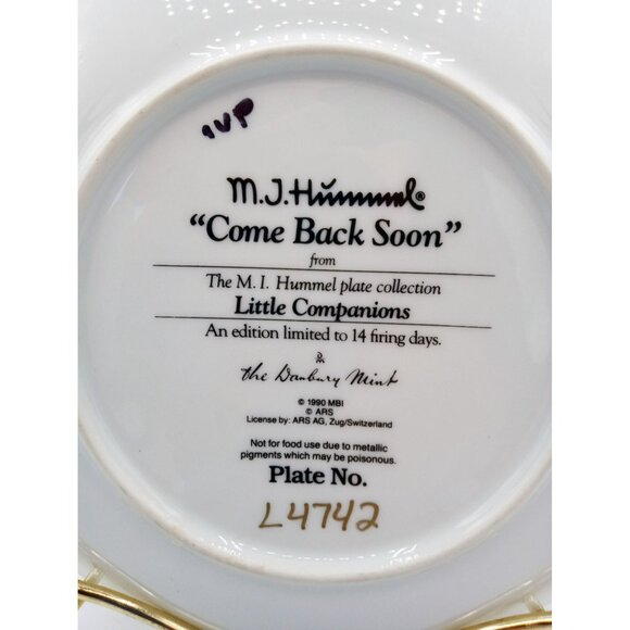 MJ Hummel Little Companions Come Back Soon Plate Danbury Mint Limited Edition 8 - Picture 6 of 12